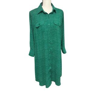 cAbi Emerald Green Shirt Dress Sz Large Long Roll Tab Sleeves